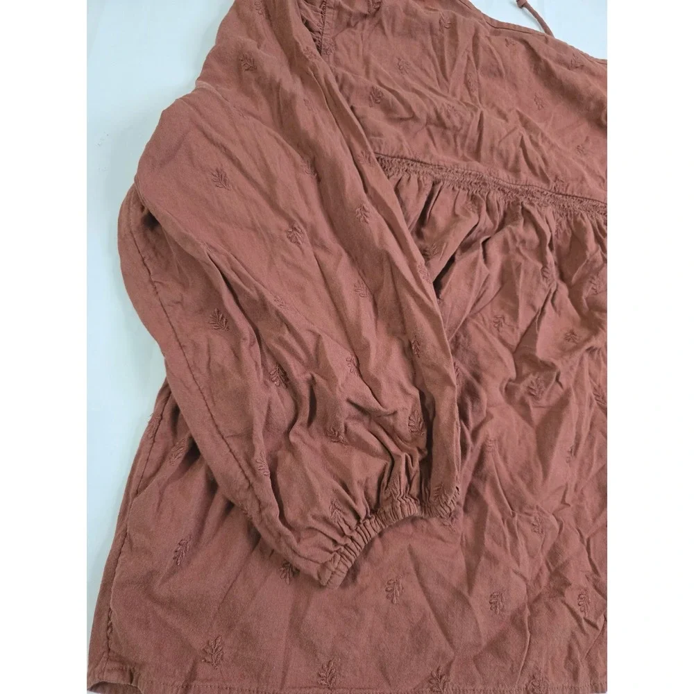 Old Navy Womens Large Terracotta Brown Embroidered Boho Peasant Blouse Top L